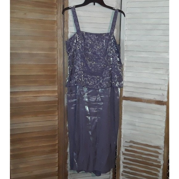 Davids Bridal-Formal Dress-Size 12-Two Piece Dress/Open Blazer-Shiny Grey-Beaded - Picture 3 of 10